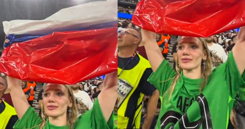 VIDEO: რუსეთის დროშა ცელოფნის პარკებით გააკეთა - საფონოვის ცოლს დროშა არ შეატანინეს